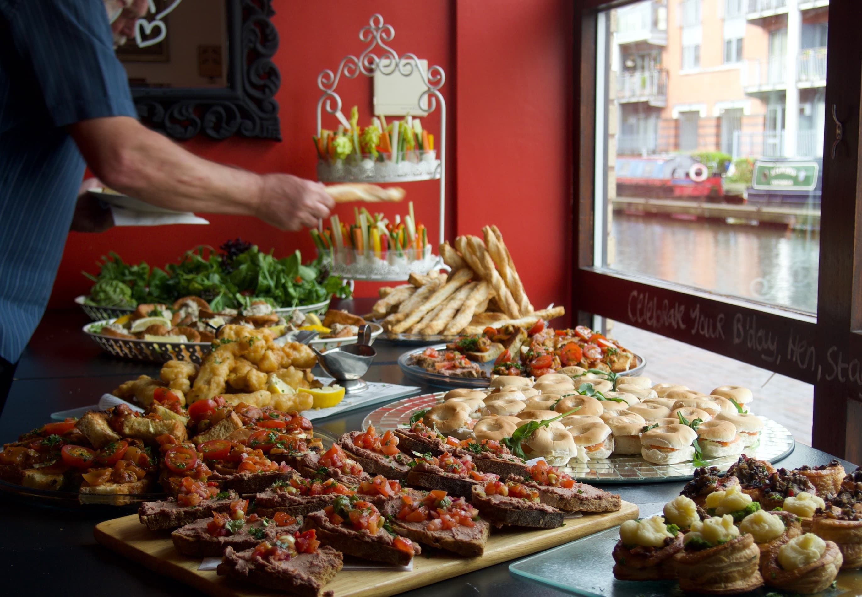 A generous private-event spread at Ju Ju’s Cafe